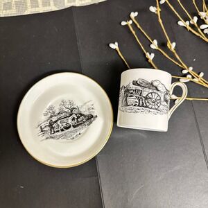 Vintage Royal Chelsea English Bone China Demitasse Cup Saucer "The Pedlar"